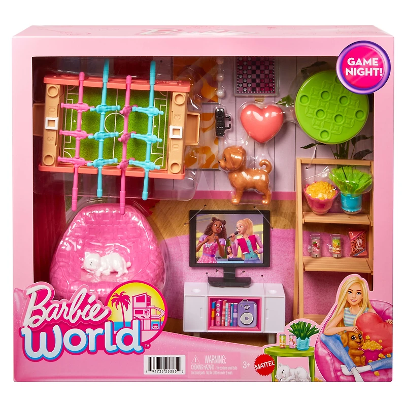 Barbie Barbie World Coffret de jeu avec accessoires Soirée de jeux - Exclusivité Walmart Âges 3+