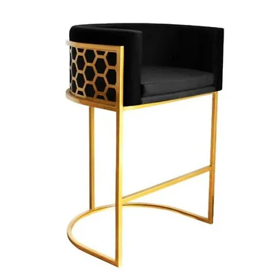 Maluma Counter Stool in Black Velvet  with a low back and luxe upholstery details