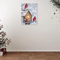 Cardinal Mural En Toile À Led De Noël Avec Birdhouse 12X16