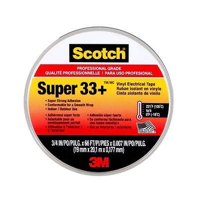 Scotch® Super 33+™ Vinyl Electrical Tape 6132-BA-10, Professional Grade, Black, 0.75 in x 66 ft, 1 Roll/Pack