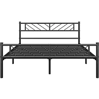 Fullfurnique Minimalist Metal Platform Bed with Arrow Design Headboard for Adults, Queen, Black