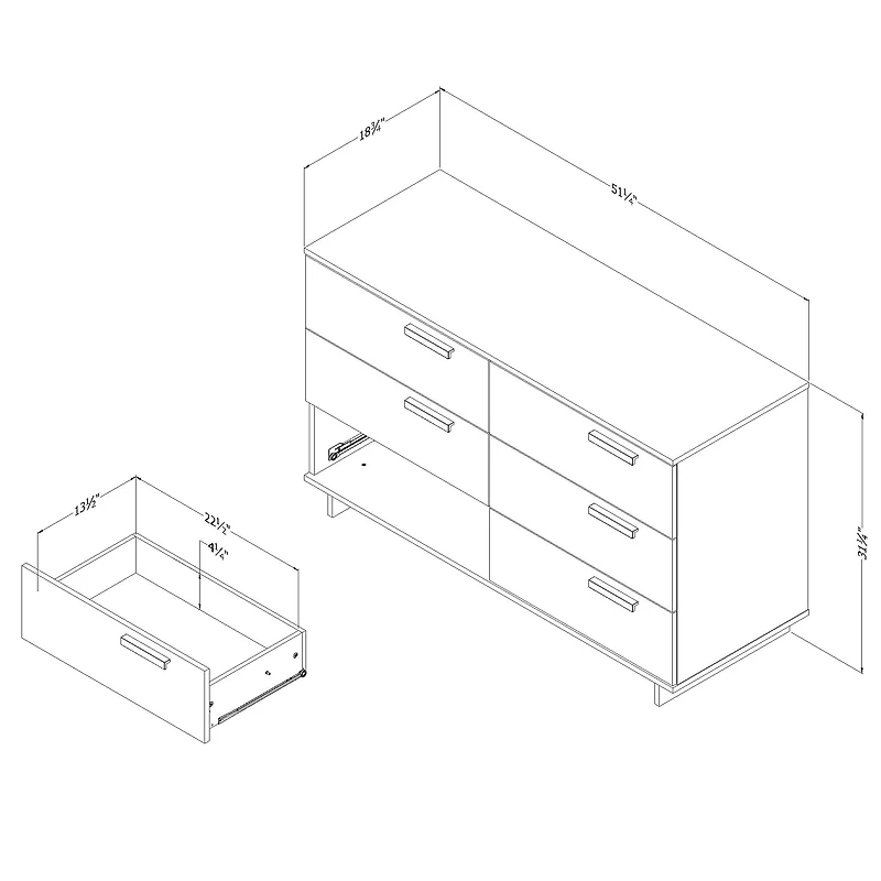 Commode 6 tiroirs pour Adult, fini Blanc solide, collection Cavalleri de Meubles South Shore