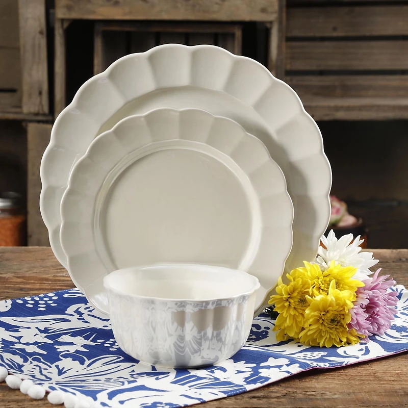 The Pioneer Woman Luster 12-Piece Dinnerware Set, Linen