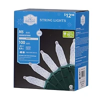 Holiday Time 100-Count Cool White LED M5 Christmas Lights, with Green Wire, 21', 3.25"(8.2 cm) bulb spacing