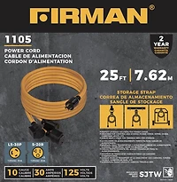 Firman 25FT Cordon d'alimentation L5-30P 30AMP à 5-20Rx3 avec protection de disjoncteur 1105