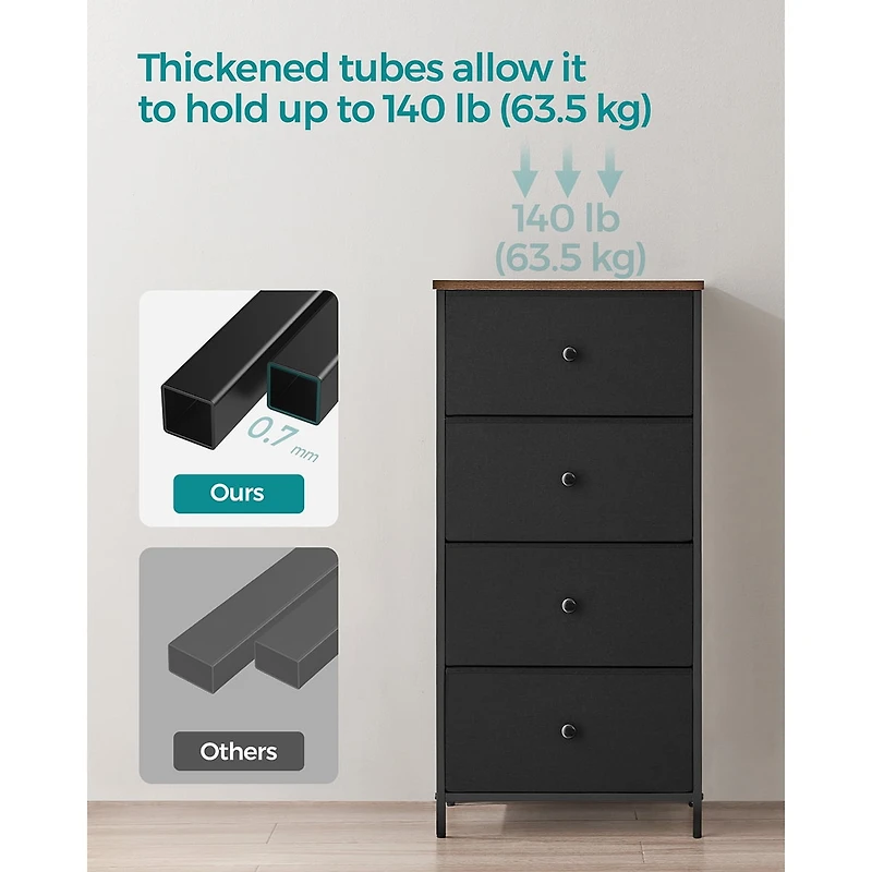 SONGMICS HOME Dresser for Bedroom, Fabric Dresser with 4 Drawers, Metal Frame, Small Chest of Drawers