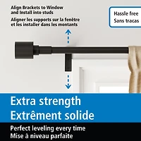 Mainstays Easy Install Decorative Window Curtain Rod, Adjustable, 48” - 120”
