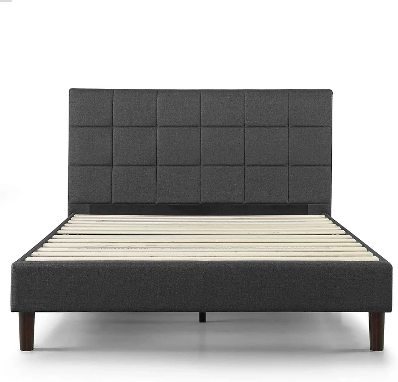 Zinus Lottie Upholstered Platform Bed Frame with Headboard, Dark Grey