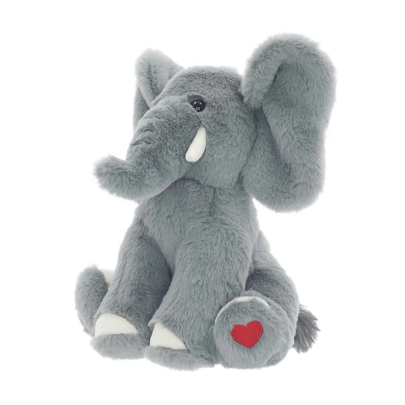 Peluche éléphant gris de 9,5 pouces avec pied imprimé cœur pour la Saint-Valentin