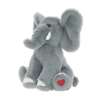 Peluche éléphant gris de 9,5 pouces avec pied imprimé cœur pour la Saint-Valentin