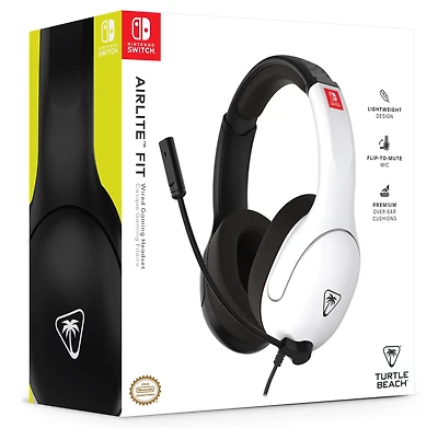 Turtle Beach® Airlite™ Fit Officially licensed Nintendo Wired Gaming Headset for Nintendo Switch™ – White & Black, Built for a superior comfort, the Turtle Beach® Airlite™ Fit gaming headset features a lightweight and comfortable design, high-quality 40mm over-ear speakers, and a high-sensitivity flip-up mic.