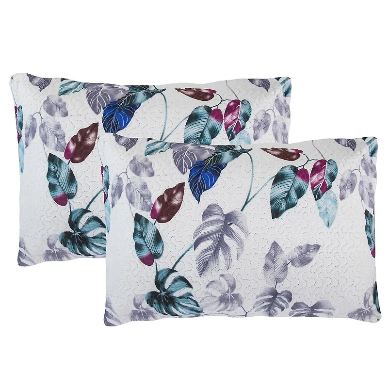 Marina Decoration Rich Printed Embossed Pinsonic Coverlet Bedset Couvre-lit Ultra Doux Literie Été Quilt Ensemble avec Taies d'oreiller, Motif de Feuilles Vertes Modernes