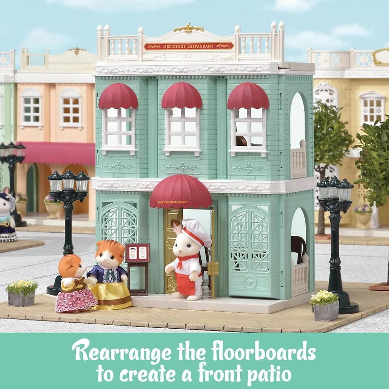 Town Series Delicious Restaurant Calico Critters, Ensemble de jeu de maison de poupée tendance avec meubles et accessoires