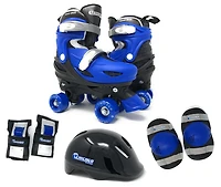 Chicago Skates Kids Adjustable Quad Rollerblades With Accessory Bundle, Blue, Size J10-J13