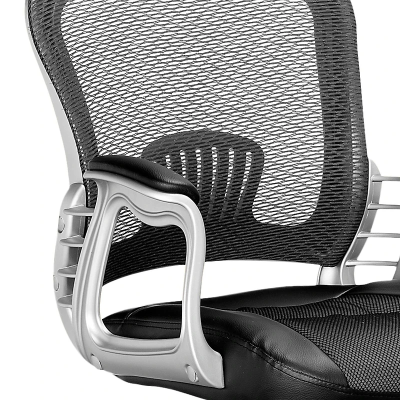 CorLiving Quinn Faux Leather and Mesh Adjustable Height Adult Office Chair with Lumbar Support, Black