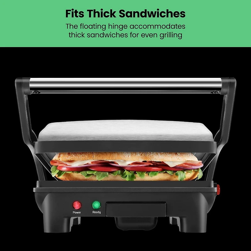 Chefman 3-in-1 Panini Press & Grill, 4-Slice Non-Stick, Opens Flat - Stainless Steel, New
