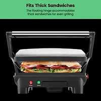 Chefman 3-in-1 Panini Press & Grill, 4-Slice Non-Stick, Opens Flat - Stainless Steel, New