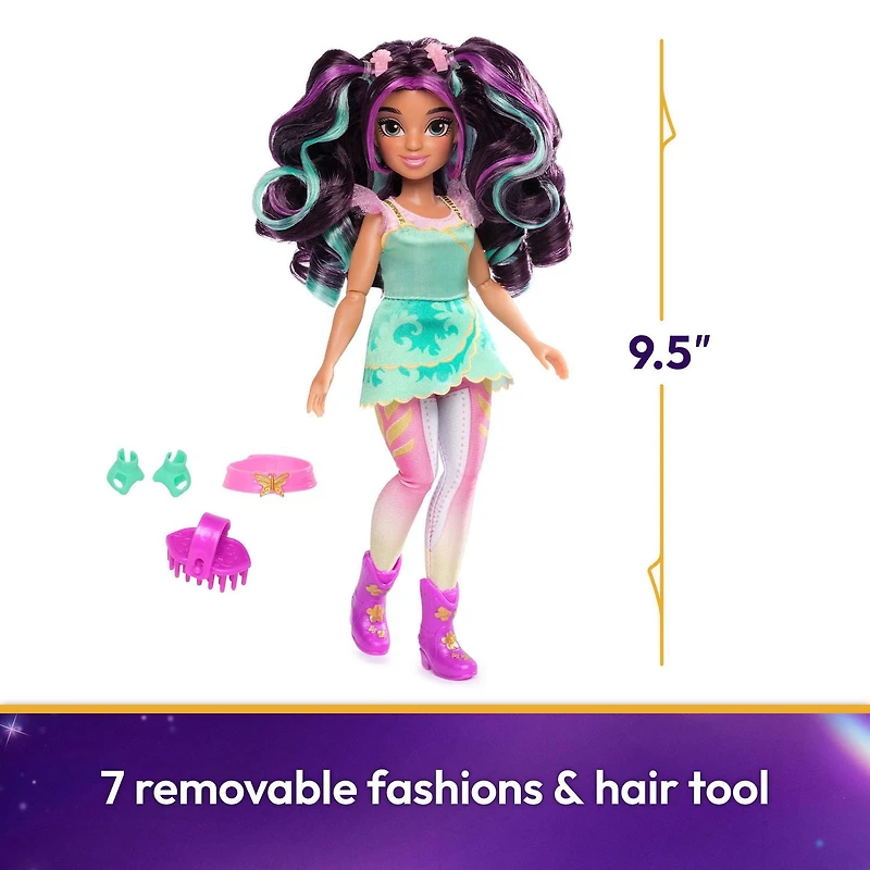 Unicorn Academy, Poupée Ava avec cheveux méchés, 7 accessoires et un accessoire de coiffure, 24 cm, poupées et licornes pour filles à partir de 4 ans