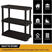 Hyper Tough Plastic Shelf Garage Storage Shelves Heavy Duty Shelving Unit Storage Rack 3-Tier 38"H x 18"D x 36"W Black-450 lbs