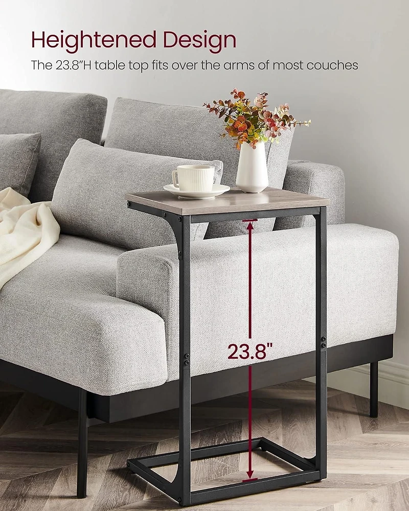 Boutique Home C-Shaped Sofa End Side Table Ideal for Den, Living Room, TV Tray Table - Grey