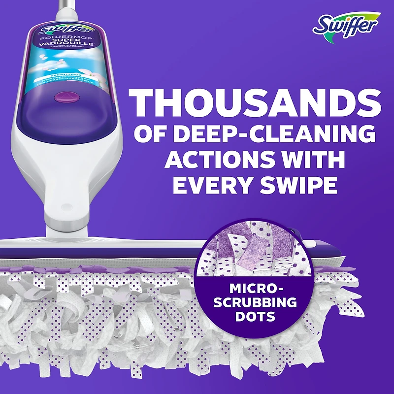 Trousse de nettoyage multisurfaces Swiffer SuperVadrouille pour le nettoyage des planchers parfum Frais la trousse comprend un balai SuperVadrouille 2recharges de coussins nettoyants 1sltin nettoyante