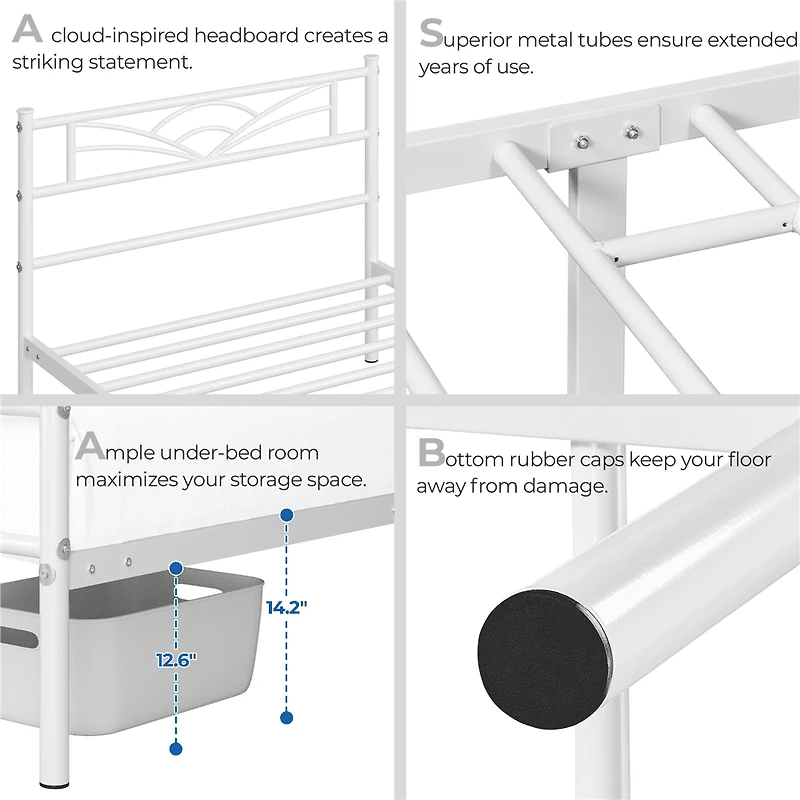 Fullfurnique Metal Platform Bed Frame with Cloud Inspired Design Headboard, Full, White