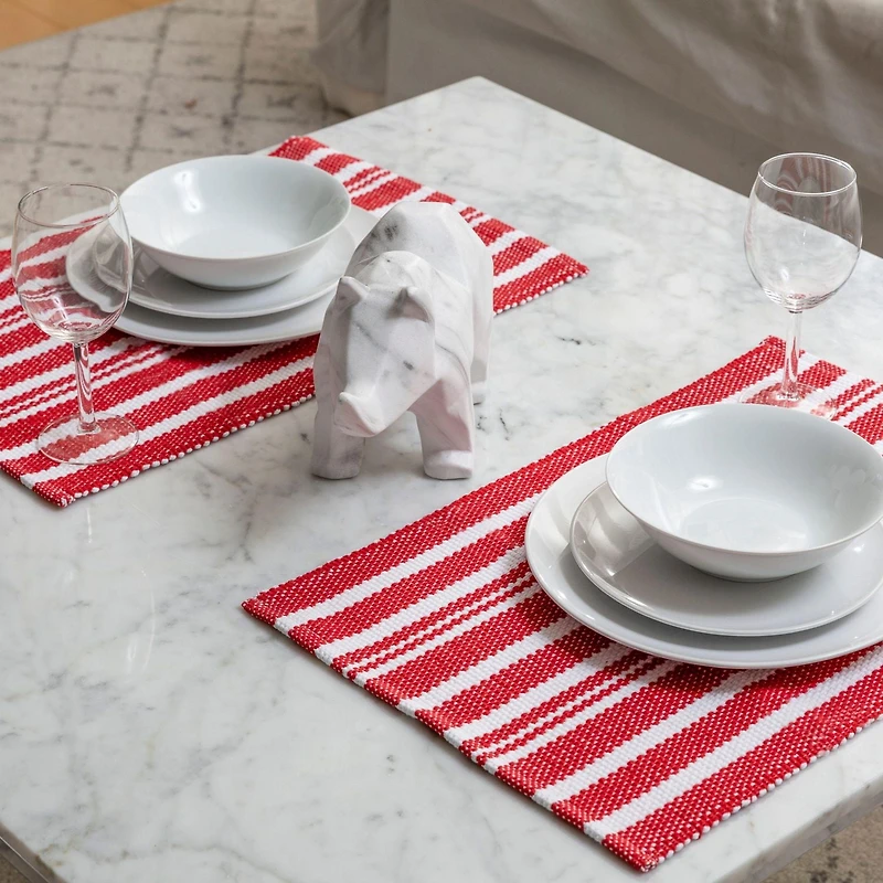 Fabstyles Broadway Stripe Cotton Placemats Set of 4 Machine Washable Heavyweight Table Mats Perfect for The Kitchen and Dining Table or Outdoor Tables