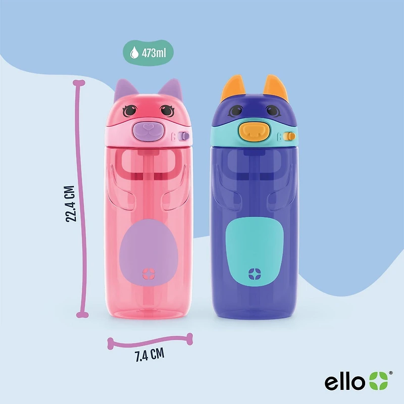 Ello Ellies 16oz Plastic Water Bottle, <ul><li>16oz Capacity </li><li>Easy-to-use flip lid</li><li>All parts BPA free</li></ul>