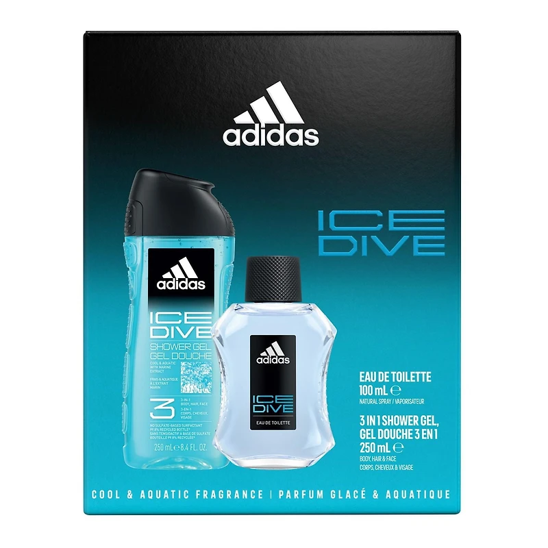 Coffret cadeau adidas Ice Dive incluant une Eau de Toilette et un gel douche