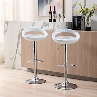Heavenly Collection White Round Stool, White Adjustable Stool, White Plastic Stool, White Shiny Stool with Stainless Steel Base, White Low Back Stool with Footrest, Plastic Stool, Kitchen Stool, Islan