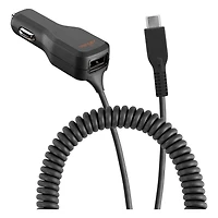 Ventev Chargeur de Voiture USB-C 4A avec Extra USB Câble Noir