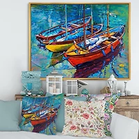 Designart Three Boats In The Harbor FLOAT FRAME WALL ART