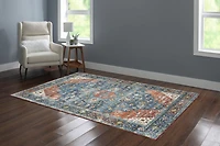 Markum 5' x 7' Washable Area Rug, Teal and Rust