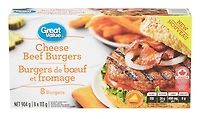 Great Value Frozen Cheese Beef Burgers, 8x113g, 904g