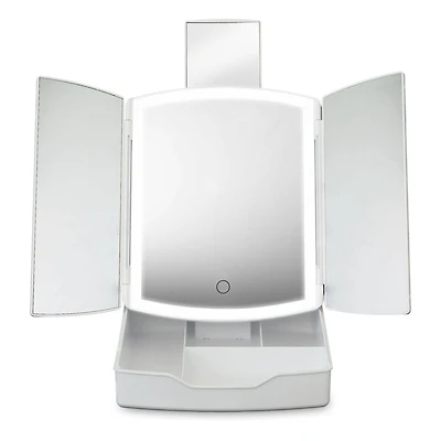 Miroir Triple Portable à Del - Miroir de toilette éclairé avec plateau de rangement