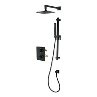 Square 3-functions thermostatic valve. handheld handshower and shower head, or simultaneously,  matte black finish
