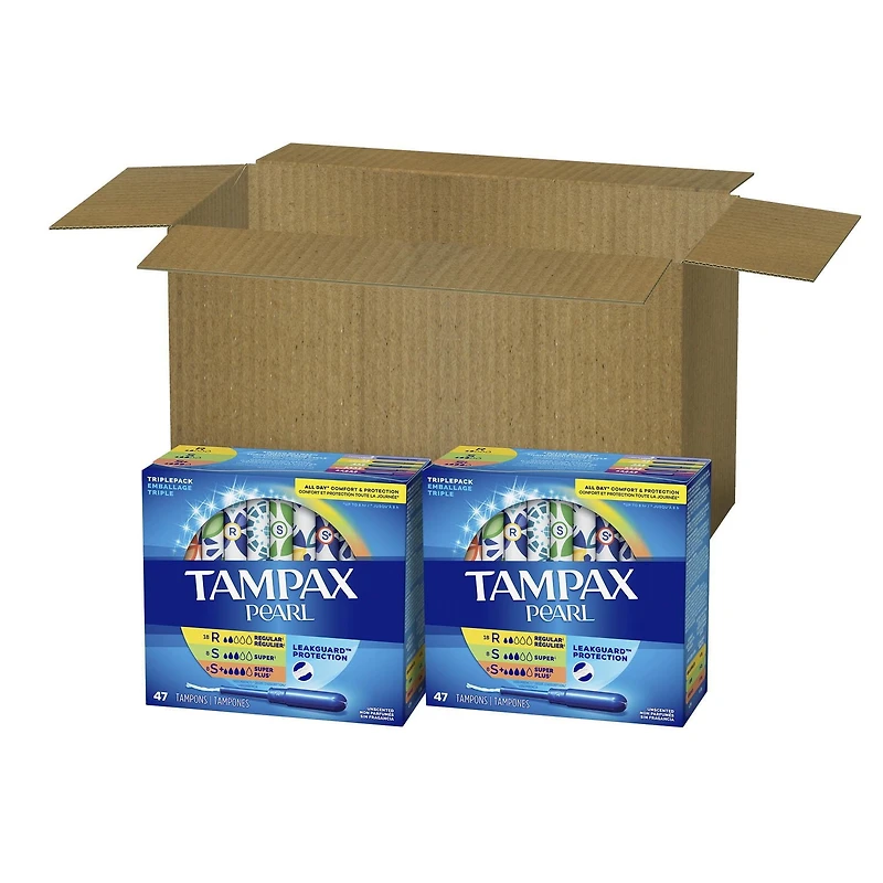 Tampax Pearl Tampons Multipack, with LeakGuard Braid, Light/Regular/Super Absorbency, Unscented