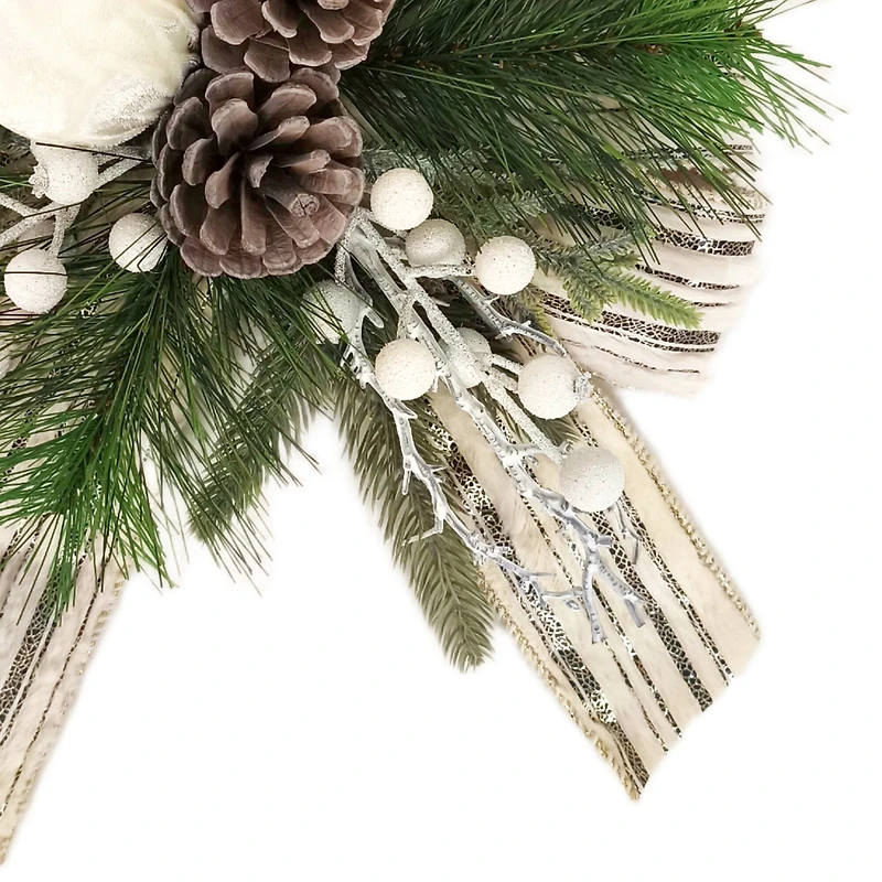 Décoration florale de Noël avec baies blanches et nœud, hauteur 13 Po,  Temps des Fêtes HOLIDAY TIME PL BOUCLE BLANCHE