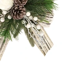 Décoration florale de Noël avec baies blanches et nœud, hauteur 13 Po,  Temps des Fêtes HOLIDAY TIME PL BOUCLE BLANCHE