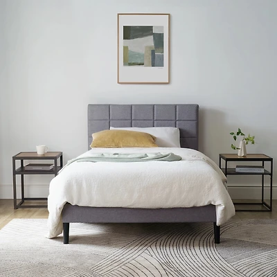 Lit plateforme rembourré Mainstays, sommier non requis, gris Simple, grand