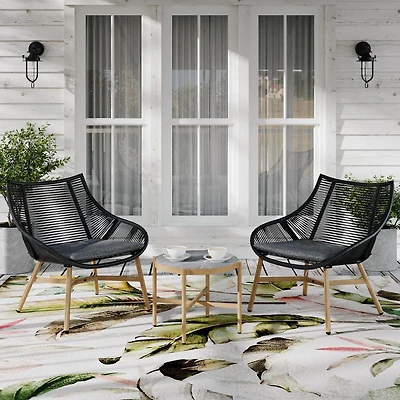 Ensemble causerie 3 pièces pour patio Skyler HOMETRENDS - Noir Osier tissé à la main