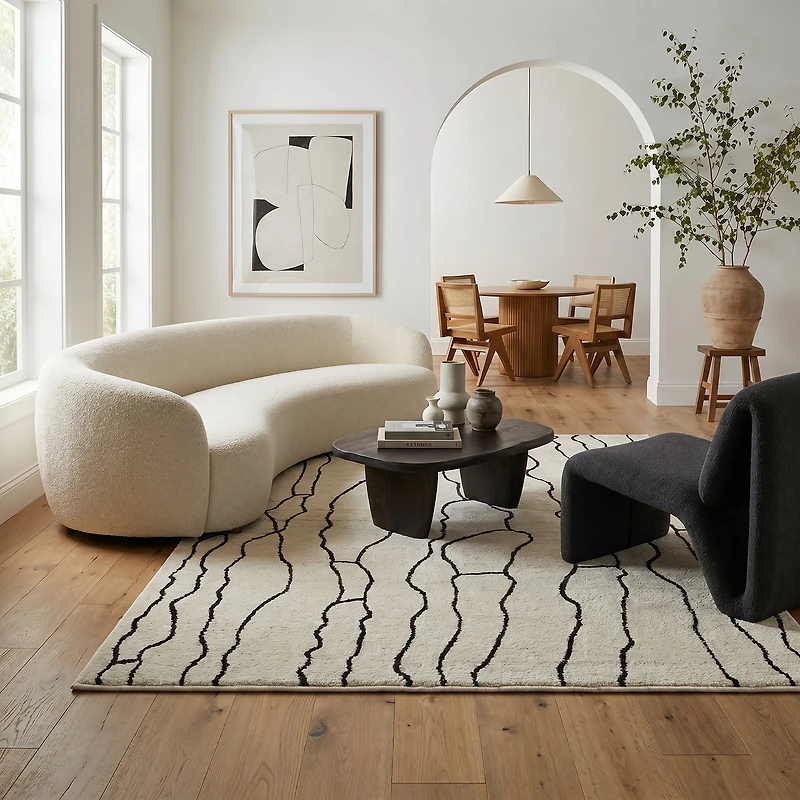 Tapis d'interieur abstrait Rug Branch Domus, creme noir, moderne - Salon, chambre