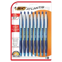 Stylo-bille rétractable BIC Atlantis Original, pointe moyenne, noir, lot de 8, L’original : apparence classique, touche classique Lot de 8