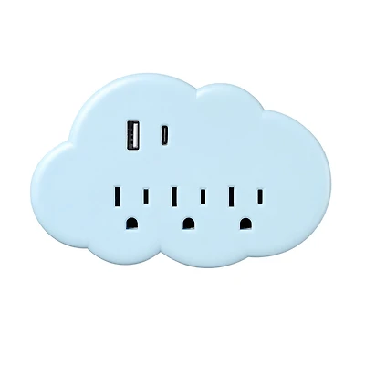 Globe Electric 3-Outlet Blue Cloud Indoor Wall Charger Charging Adapter with 1x USB-A 1x USB-C (15.5 combined)