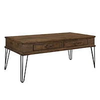 Topline Home Furnishings Rectangular Coffee Table with 2 Drawers, Rustic Oak