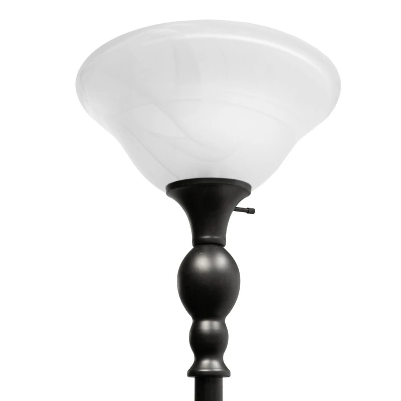 Lampadaire Torchiere Elegant Designs à 1 Lumière avec Abat-Jour en verre marbré blanc, bronze et blanc