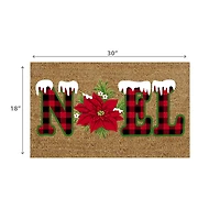 Coir Door Mat Plaid Noel - Poinsettia