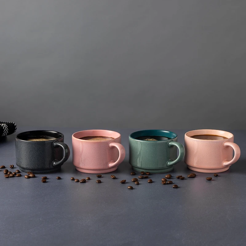 Lot de 4 tasses empilables Thyme & Table, mélange de couleurs réactives, 325 ml, grès