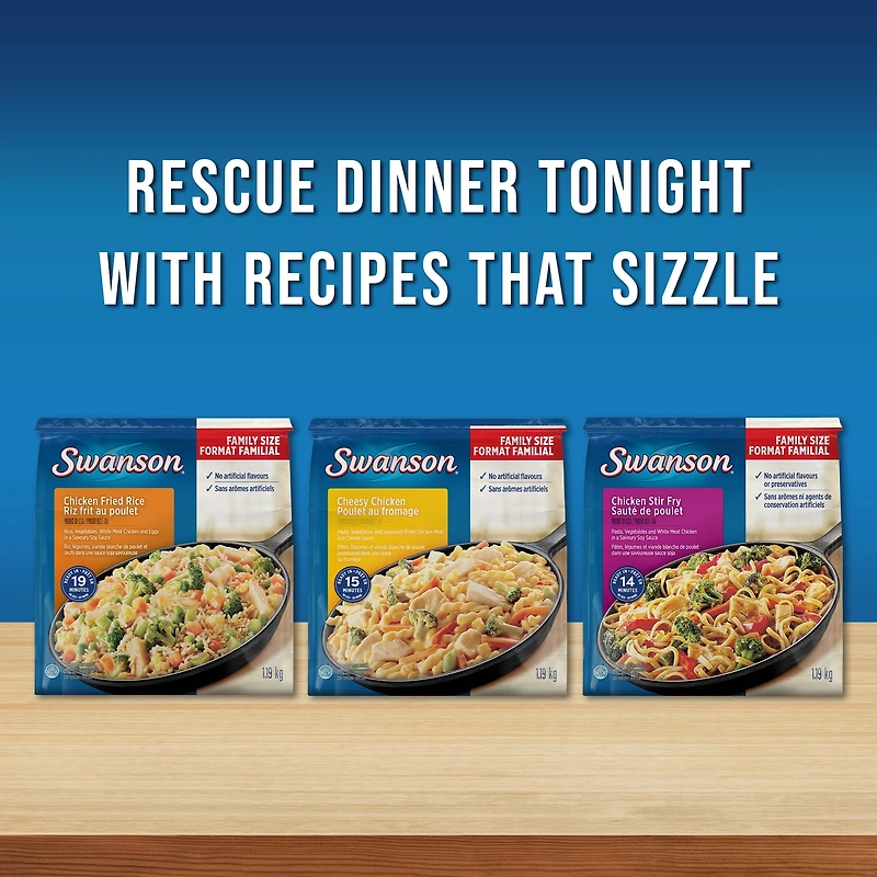 Swanson Alfredo Chicken: frozen meal with pasta, vegetables, and grilled seasoned chicken in an alfredo sauce, 1.19 Kg