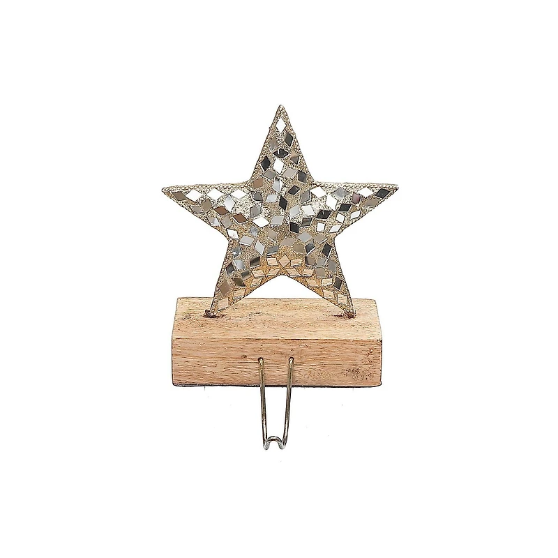 Christmas Star Stocking Hanger On Mango Wood